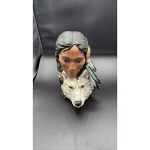 Sundance Native American Woman Wolf Figurine Ceramic Statue Hand Painted